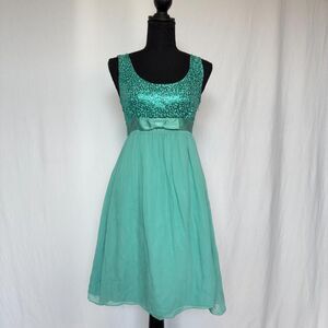 Vintage Betsey Johnson Dress \ Y2K 2000s Turquoise Sequin Babydoll Dress